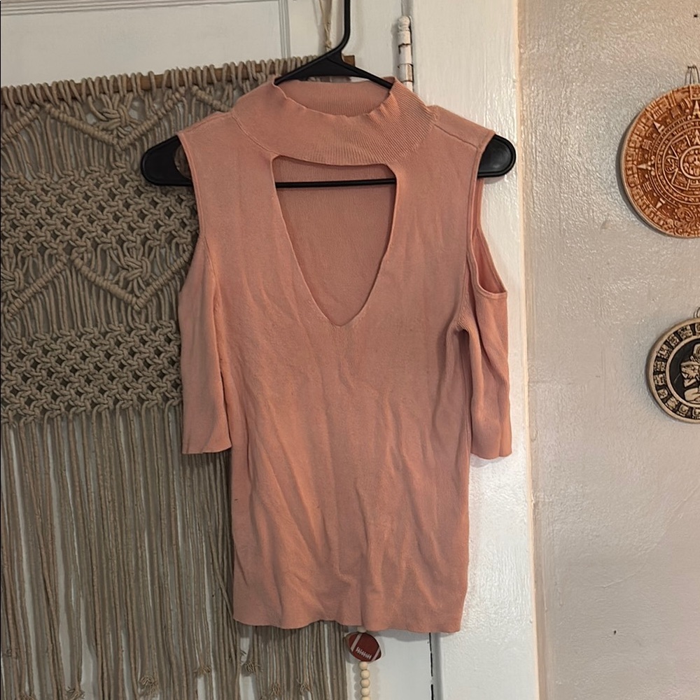 Sleeveless Mock Neck Cutout Top - Blush Pink- Express